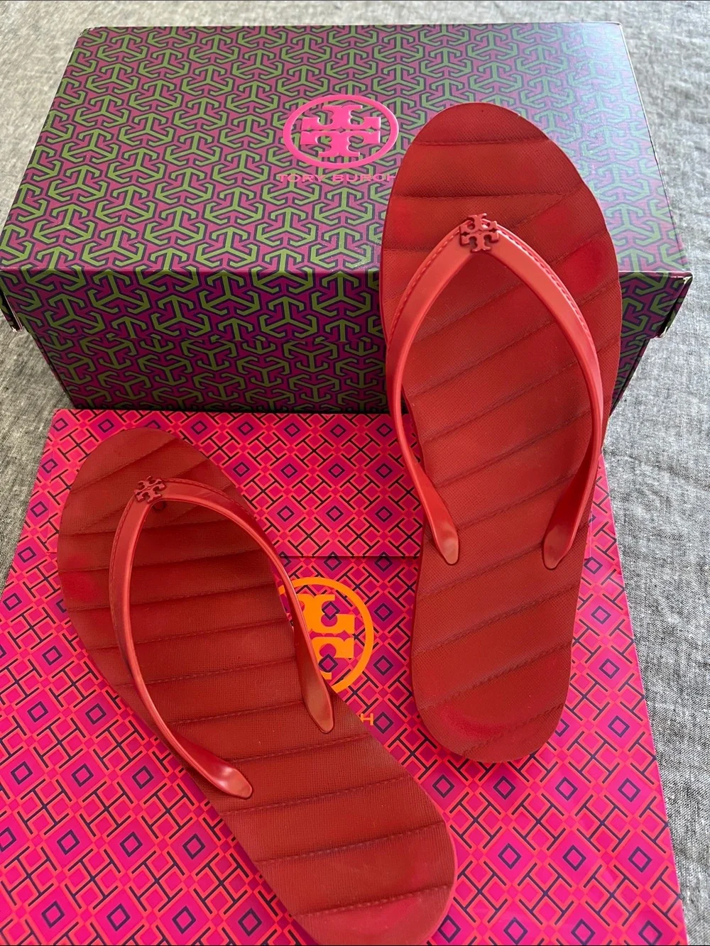 Tory Burch Kira Red Quilted Flip-Flop Sandals